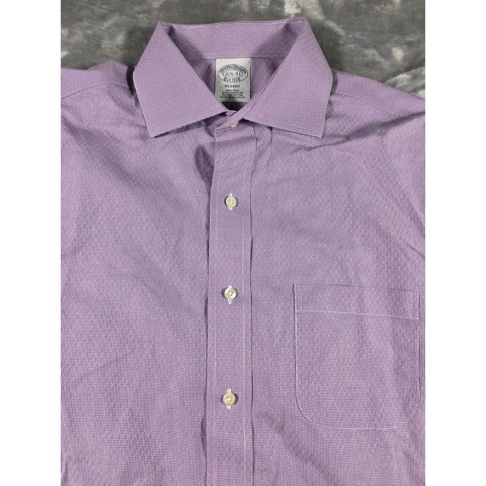 Brooks Brothers Regent Dress Shirt 15.5-33 Supima Cotton Purple Diamond Pattern